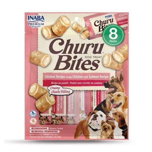 Inaba Dog Churu Bites Treats Chicken Wraps with Creamy Salmon Filling 48 x 12g Tubes