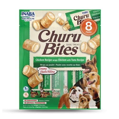 Inaba Dog Churu Bites Treats Chicken Wraps with Creamy Tuna Filling 48 x 12g Tubes