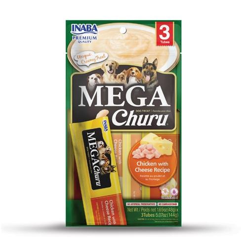 Inaba Dog MEGA Churu Meal Topper Treat - Creamy Chicken & Cheese Puree - 18 x 48g Tubes main image