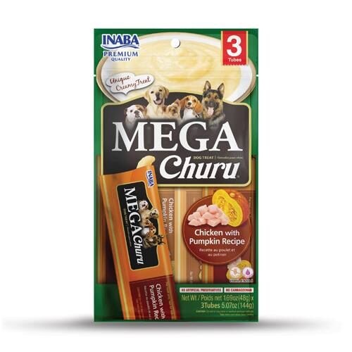 Inaba Dog MEGA Churu Meal Topper Treat - Creamy Chicken & Pumpkin Puree - 18 x 48g Tubes