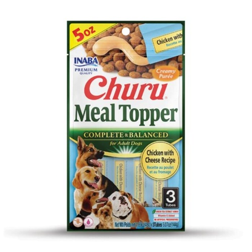 Inaba Dog Churu Meal Topper Treat - Creamy Chicken & Cheese Recipe 18 x 48g Tubes