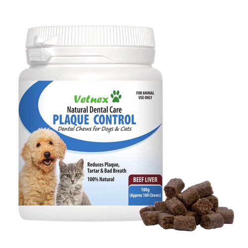 Vetnex Plaque Control Dental Chews for Dogs & Cats 100 chews - Liver/Salmon or Vegie main image