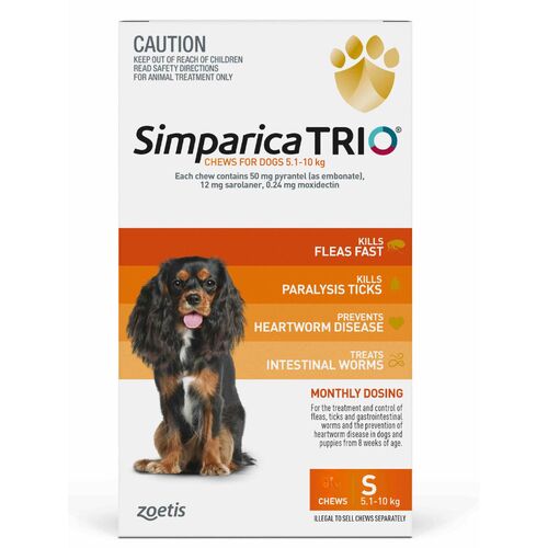 Simparica Trio Flea, Tick & Heartworm Chew for Small Dogs 5.1-10kg main image