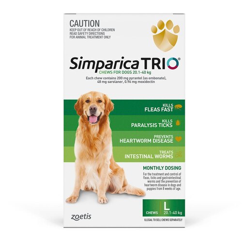 Simparica Trio Flea, Tick & Heartworm Chew for Large Dogs 20.1-40kgs - 3-Pack main image