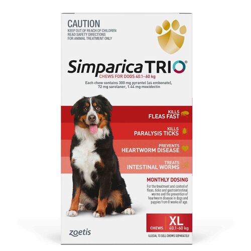 Simparica Trio Flea, Tick & Heartworm Chew for Extra Large Dogs 40.1-60kg main image