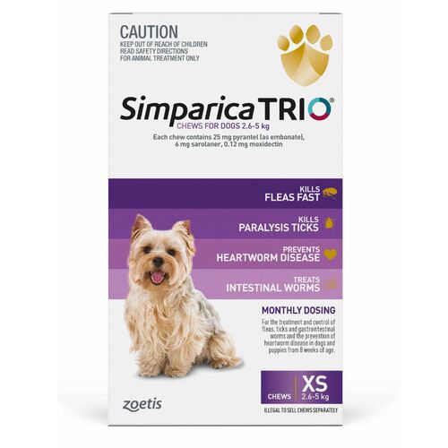Simparica Trio Flea, Tick & Heartworm Chew for Puppy Dogs 2.6-5kg - 3-Pack main image