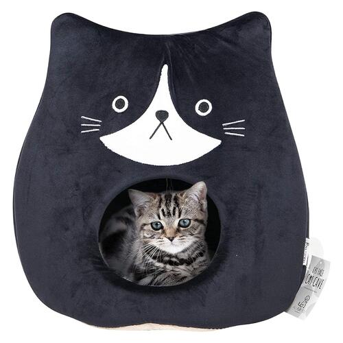 All Fur You Soft and Comfortable Cat Face Cat Cave Bed in Black main image