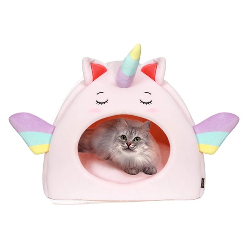 All Fur You Soft and Comfortable Unicorn Cat Cave Bed in Pink main image