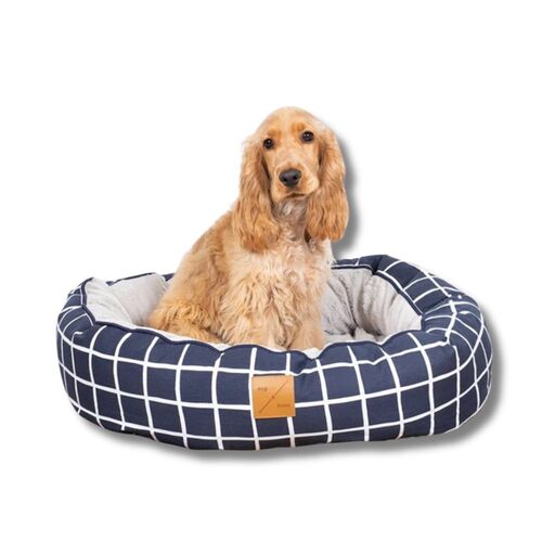Mog & Bone 4 Seasons Reversible Dog Bed - Navy Check main image