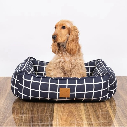 Mog & Bone Bolster Dog Bed - Navy Check main image