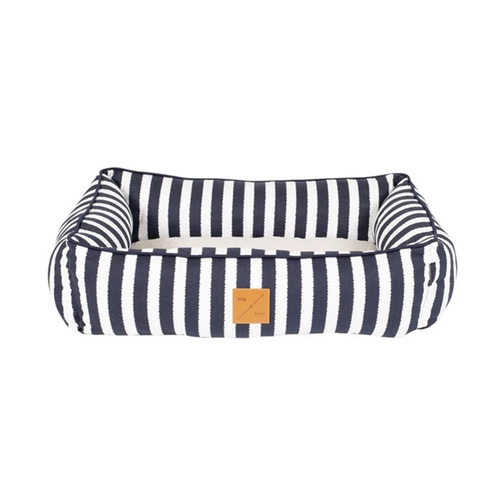 Mog & Bone Bolster Dog Bed - Navy Hamptons Stripe - Large main image