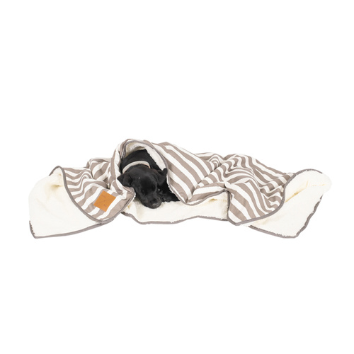 Mog & Bone Soft Reversible Pet Blanket Latte Hamptons Stripe main image