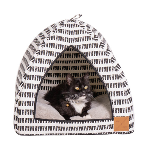 Mog & Bone Cat Igloo Bed with Fleecy Cushion - Black & White Mosaic main image