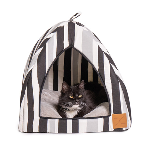 Mog & Bone Cat Igloo Bed with Fleecy Cushion - Pebble Black Brush Stroke main image
