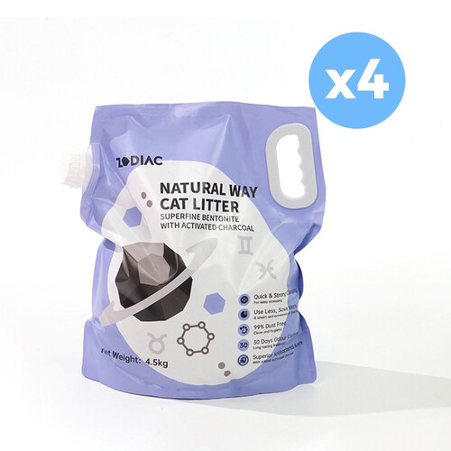 ZODIAC Natural Way Superfine Bentonite With Activated Charcoal Cat Litter 4.5Kg x 4 main image