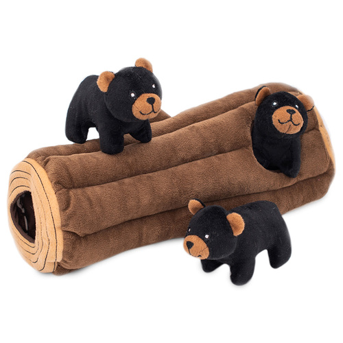 Zippy Paws Zippy Burrow Interactive Dog Toy - Black Bear Log + 3 Bears main image