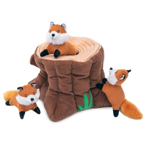 Zippy Paws Zippy Burrow Interactive Dog Toy - Fox Stump + 3 Foxes main image