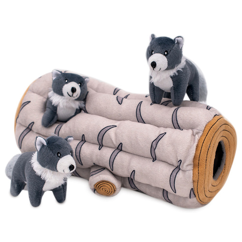 Zippy Paws Zippy Burrow Interactive Dog Toy - Log + 3 Wolves main image