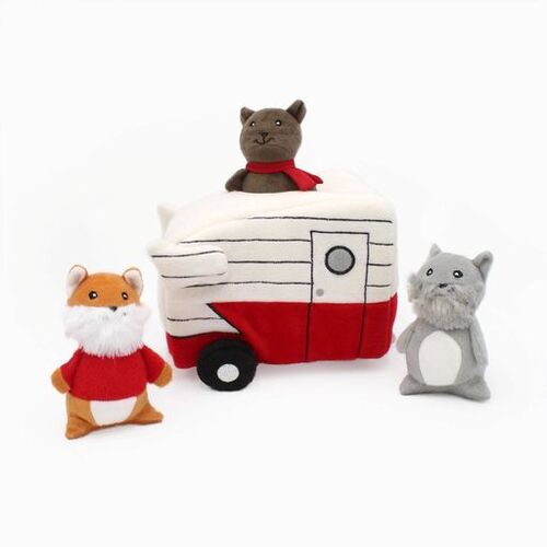 Zippy Paws Interactive Burrow Dog Toy - Retro Camper  main image
