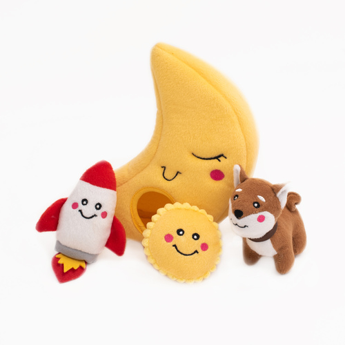Zippy Paws Burrow Interactive Dog Toy - To the Moon with 3 Squeaker Toys main image