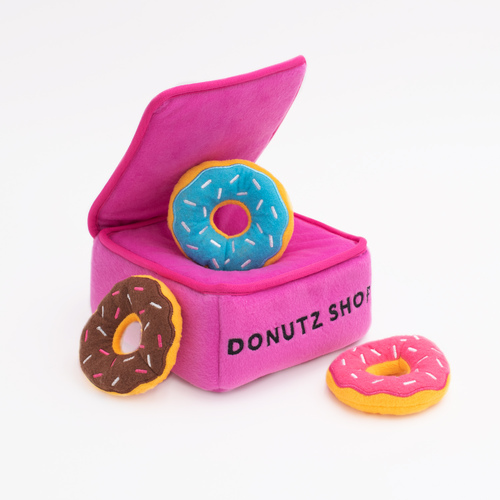 Zippy Paws Burrow Interactive Dog Toy - Donutz Box with 3 Squeaker Toys main image