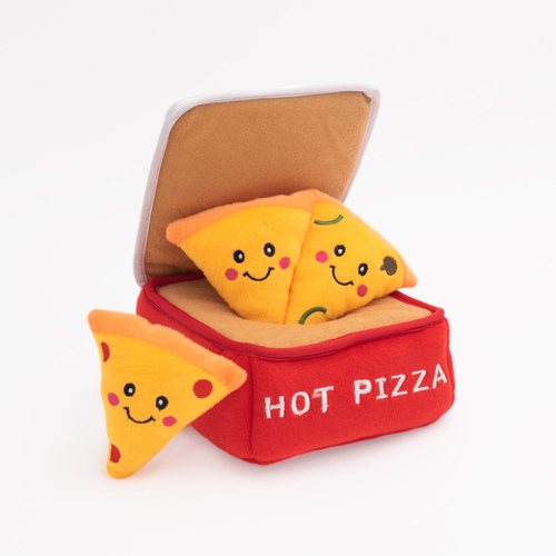 Zippy Paws Burrow Interactive Dog Toy - Pizza Box with 3 Squeaker Toys main image
