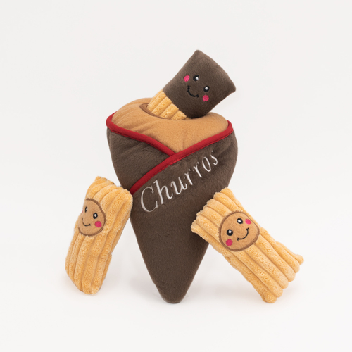 Zippy Paws Burrow Interactive Dog Toy - Churros with 3 Squeaker Toys main image