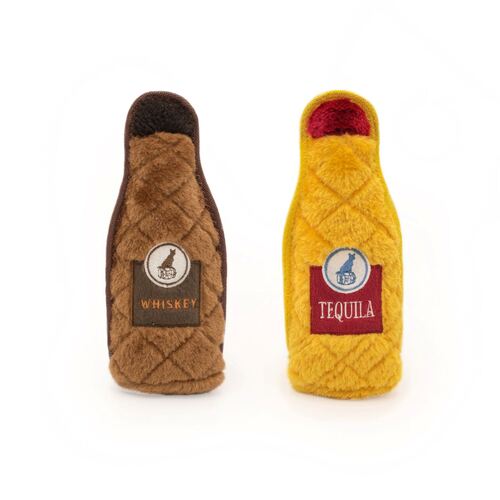 Zippy Paws Z-Stitch Happy Hour Crusherz Squeaker Dog Toy - Whiskey & Tequila 2-Pack main image