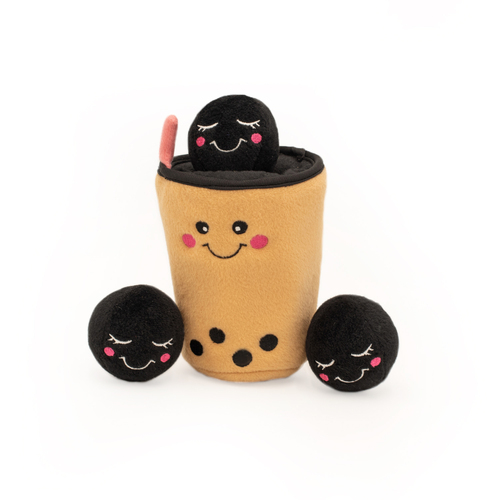 Zippy Paws Zippy Burrow Interactive Dog Toy - Boba Milk Tea + 3 Boba Squeaky Toys main image