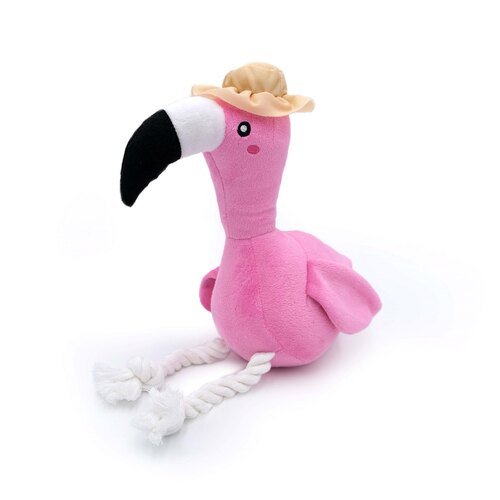 Zippy Paws Playful Pal Plush Squeaker Rope Dog Toy - Freya the Flamingo  main image