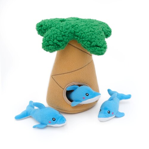 Zippy Paws Zippy Burrow Interactive Dog Toy - 3 Dolphins in Palm Tree  main image