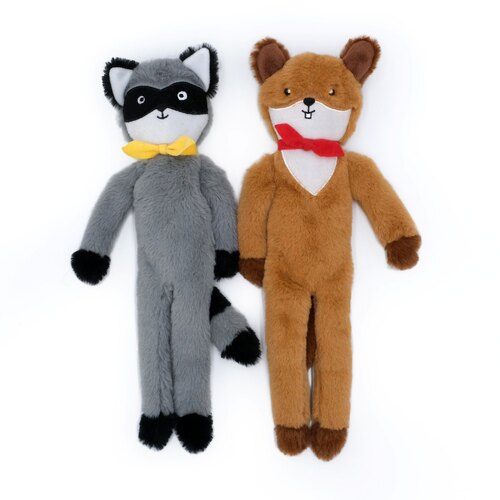 Zippy Paws Fluffy Peltz Plush Squeaker Dog Toy - Raccoon & Chipmunk 2-Pack main image