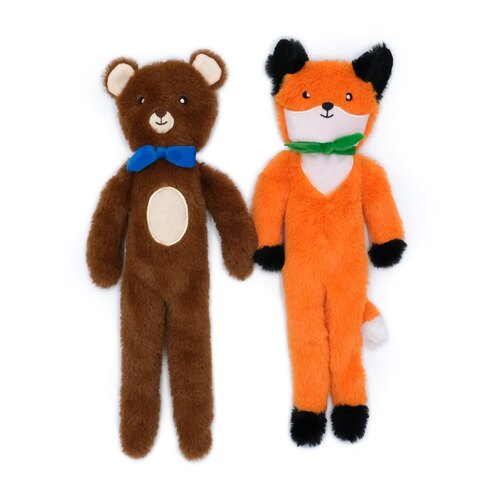 Zippy Paws Fluffy Peltz Plush Squeaker Dog Toy - Bear & Fox 2-Pack main image