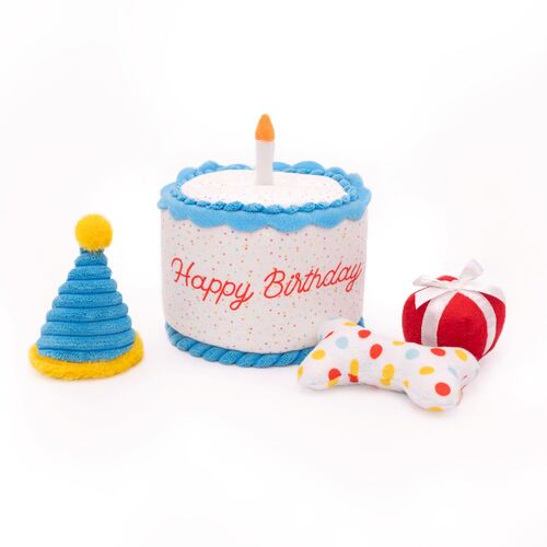 Zippy Paws Zippy Burrow Squeaker Dog Toy - Birthday Cake with 3 Miniz Toys main image