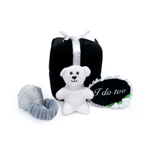 Zippy Paws Zippy Burrow Interactive Squeaker Dog Toy - Wedding Ring Box with 3 toys main image