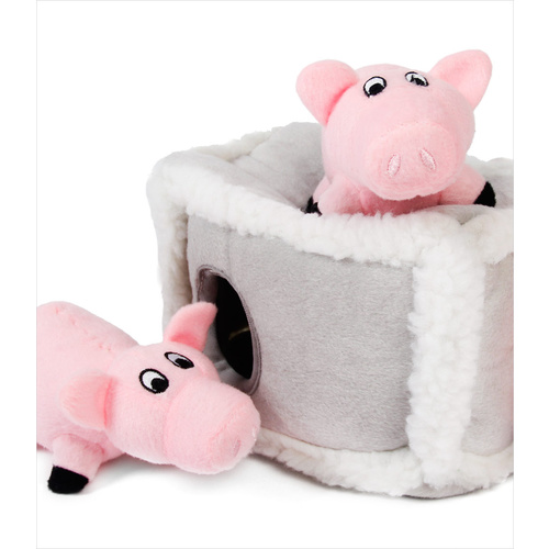 Zippy Paws Interactive Burrow Dog Toy - Pig Pen with 3 Squeaky Pigs main image