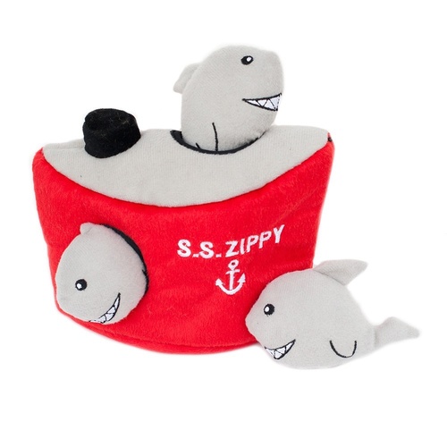 Zippy Paws Interactive Burrow Dog Toy - 3 Squeaker Sharks in a Ship main image
