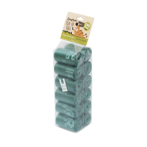Zippy Paws Poop Bag Rolls - Green 180 Bags with Handles main image