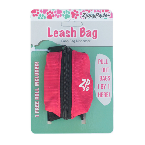 Zippy Paws Adventure Leash Dog Poop Bag Dispenser + BONUS Roll - Hibiscus Pink main image