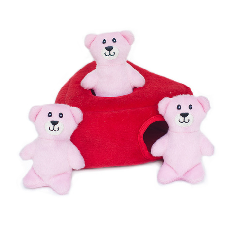Zippy Paws Burrow Interactive Dog Toy - Heart 'n Bears with 3 Squeaky Bears main image