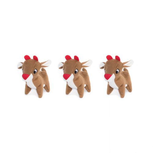 Zippy Paws Miniz Squeaker Dog Toys - 3-Pack - Reindeers main image