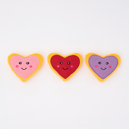 Zippy Paws Valentine's Miniz Plush Squeaker Dog Toys - 3-Pack of Heart Cookies main image