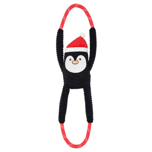 Zippy Paws Plush Squeaker Dog Toy - Christmas Holiday RopeTugz - Penguin main image