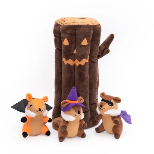 Zippy Paws Halloween Burrow Dog Toy - Haunted Log + 3 Squeaker Toys main image