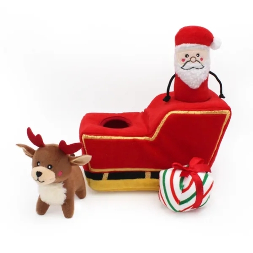 Zippy Paws Holiday Burrow Dog Toy - Santa's Sleigh + 3 Squeaker Toys main image