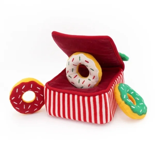 Zippy Paws Holiday Burrow Dog Toy - Christmas Donutz Box + 3 Squeaker Toys main image