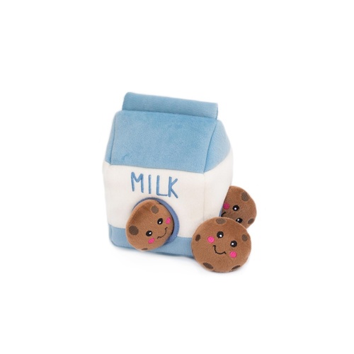 Zippy Paws Interactive Burrow Plush Dog Toy - Milk and Cookies main image