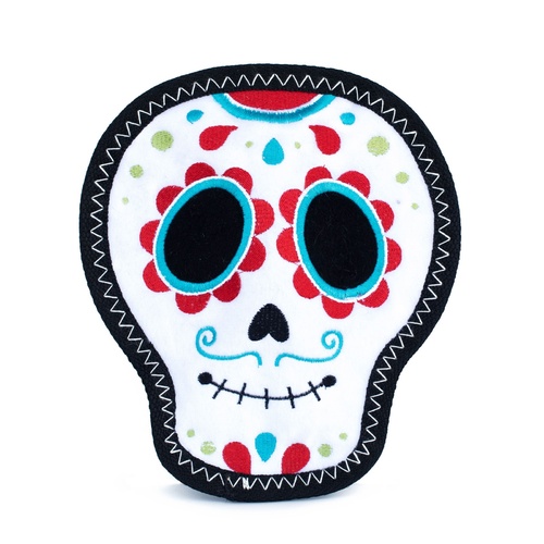 Zippy Paws Tough Z-Stitch Squeaker Dog Toy with No Stuffing - Santiago the Sugar Skull main image