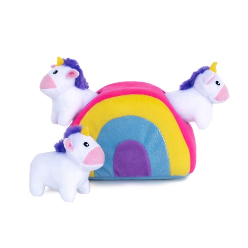 Zippy Paws Interactive Burrow Plush Dog Toy - Unicorns in a Rainbow main image