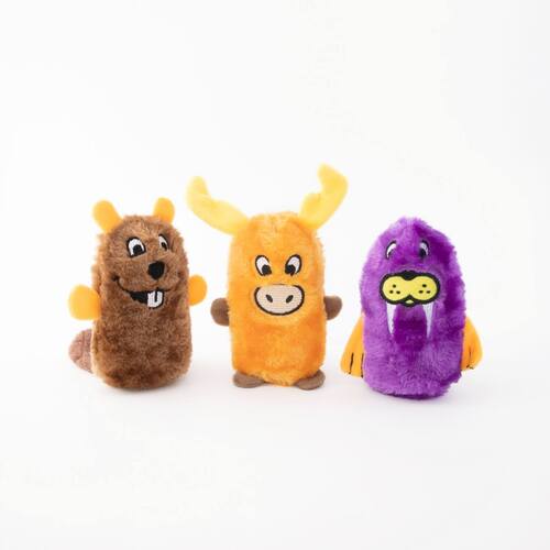 Zippy Paws Squeakie Buddies No Stuffing Small Dog Toy - Beaver, Moose & Walrus main image